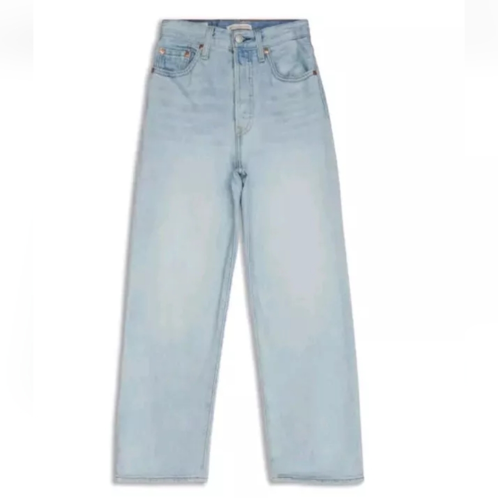 Levi's Jeans Ribcage Straight Ankle Button Fly Blue Stretch Denim Sz 31  32/28